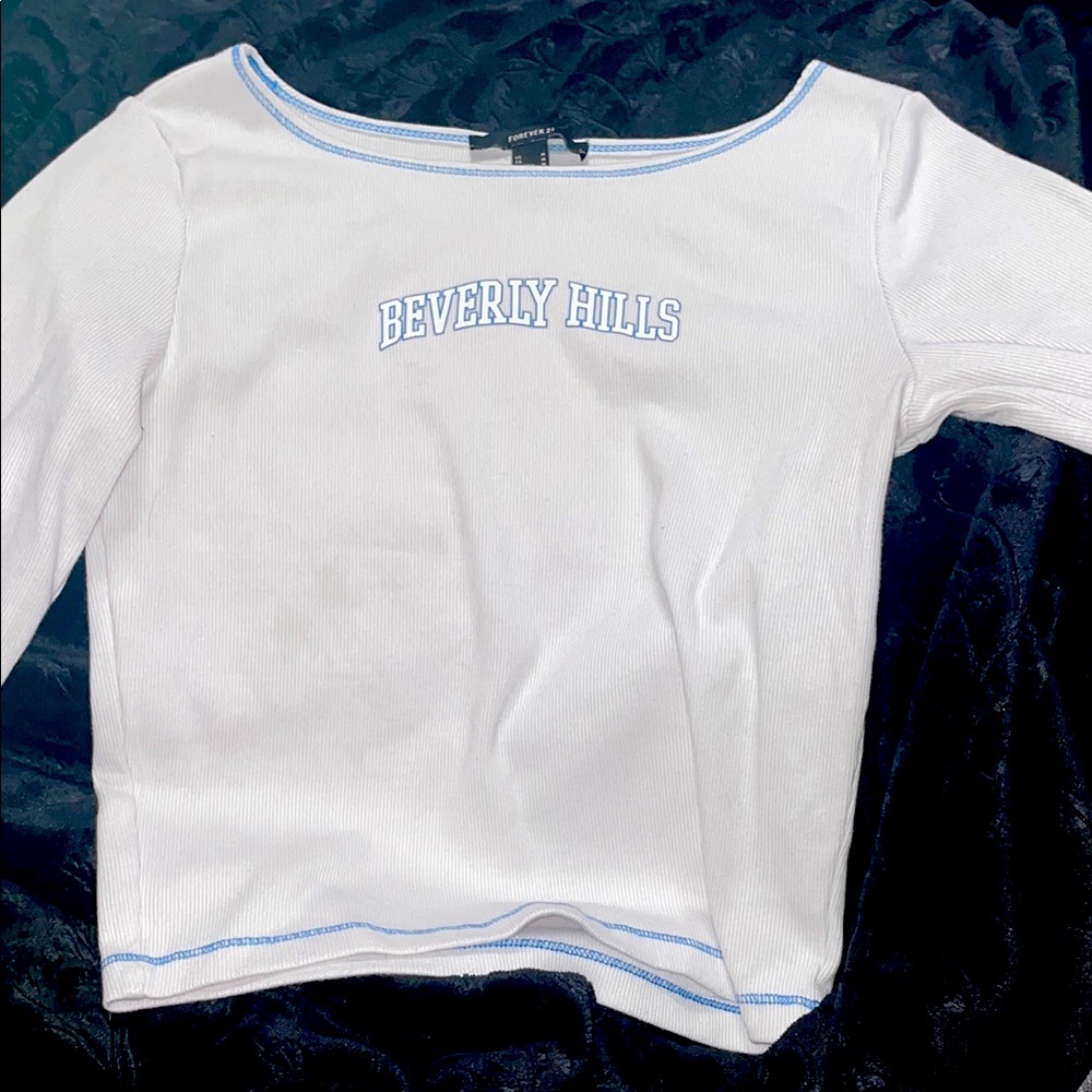 Forever 21 White and Blue Long Sleeve Tee